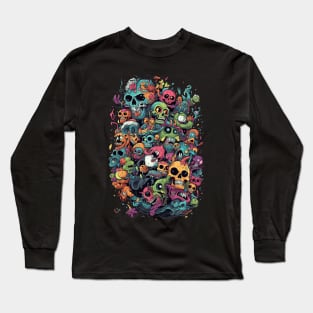 Colorful Cartoonish Skulls & Monsters Long Sleeve T-Shirt